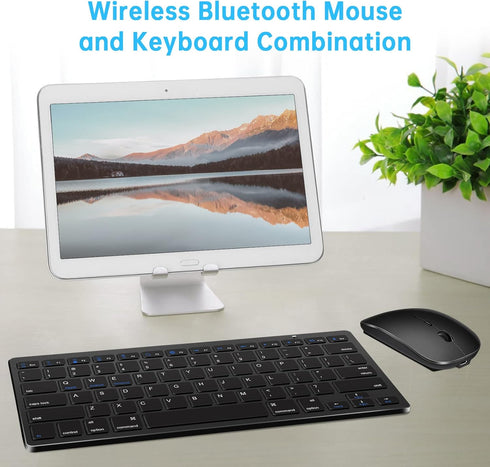Wireless Bluetooth Keyboard and Mouse Set, Portable Slim Silent Cordless Keyboard and Mouse Combo Compatible with iPad/Mac/MacBook/Android/Windows...