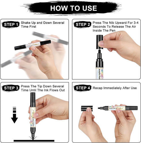 Black Paint Pens - 4 Pack Dual Tip Acrylic Paint Markers (0.7mm & 3mm), Non-Toxic, Water Based Black Markers for Art Painting, Stone, Ceramic, Gla...