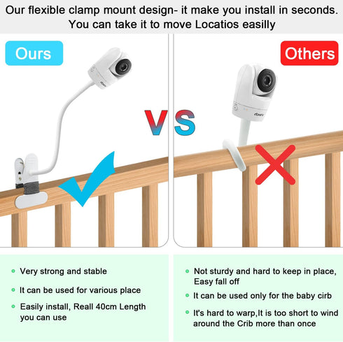 Baby Monitor Mount Compatible with Vtech VM901 & VM919HD and Other Baby Monitor Camera with1/4 Threaded,15.7 inches Flexible Clip Clamp Mount Long...