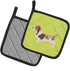 Caroline's Treasures BB3802PTHD Basset Hound Checkerboard Green Pair of Pot Holders Kitchen Heat Resistant Pot Holders Sets Oven Hot Pads for Cook...