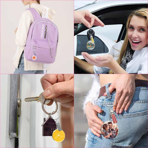 48 Pieces Acrylic Keychain Blanks Set Including Clear Circle Keychains Blank & Key Rings & Tassels & Jump Chain for Vinyl Crafting DIY Crafts Proj...