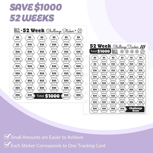 52 Week Money Saving Challenge Binder, A7 Savings Challenges Books with Envelopes, Money Saving Budget Binder for Saving $1000, Purple...