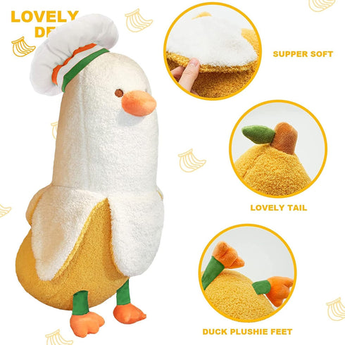 PEACH CAT Cute Banana Duck Stuffed Animal Long Banana Chef Duck Plush Pillow for Girls and Boys White 12"...