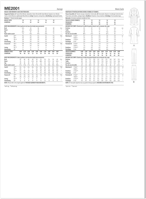 Know Me Misses' and Women's Coat and Trousers Sewing Pattern Packet by Beaute' J'Adore, Design Code ME2001, Sizes 30W-32W-34W-36W-38W...