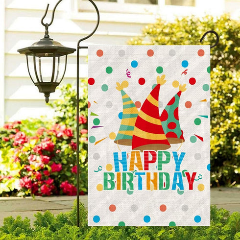 Happy Birthday Garden Flags 12" x 18" Gift Party Small Yard Signs Vertical Double Sided Readable Burlap Welcome Birthday Hat House Flags Poster Pa...