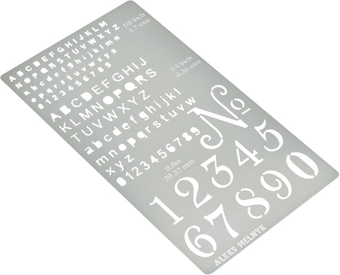 Aleks Melnyk No.422 Metal Stencil, Tiny Letters, Normografo, Pyrography, Wood Burning, 1 PC, Template, Engraving Wood and Patterns, Alphabet and N...