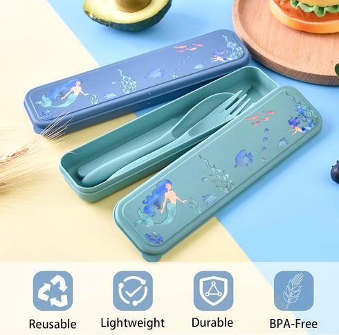 Reusable Utensils Set with Case, 2 Pack Camping Utensils Set, Portable Plastic Spoon Knife Forks Portable Cutlery Set for Picnic Outdoor Office Sc...