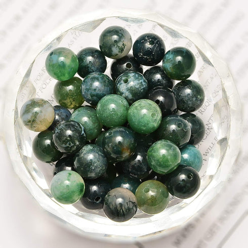 NCB 200PCS 8mm Natural Green Moss Agate Gemstone Round Spacer Loose Beads for Jewelry Making with Crystal Stretch Cord (Green Moss Agate, 8mm 200B...