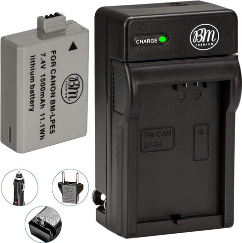 Big Mike's BM Premium LP-E5 Battery and Charger Kit for Canon EOS Rebel XS, Rebel T1i, Rebel XSi, 1000D, 500D, 450D, Kiss X3, Kiss X2, Kiss F Digi...