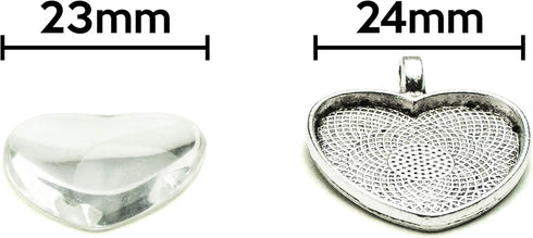 Bastex Heart Shaped Pendants for Jewelry Making. 80 pieces of DIY Pendant Tray Necklace Charms, Includes Metal Bezels and Cabochons - 1 inch, Silv...