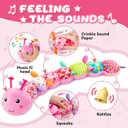 Baby Toys 0-6-12 Months,Infant Musical Stuffed Animals Activity Toys with Muti-Sensory Crinkle,Rattles,Baby Girl Toys Gifts for Newborn Tummy Time...