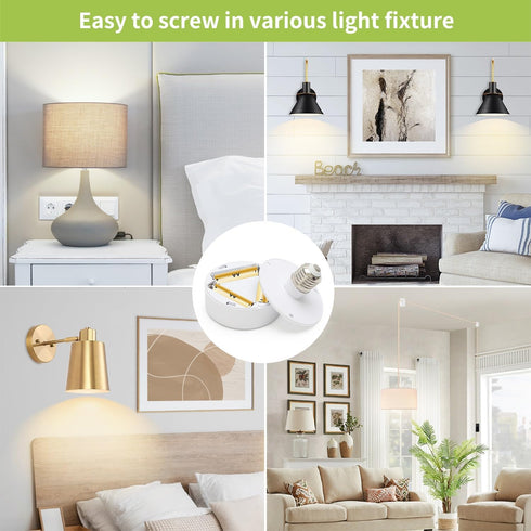 E26 Base Battery Operated Light Bulb, 2 Pack Battery Powered Light Bulbs, Battery Light Bulb, Light Bulbs, LED Puck Lights for Wall Sconce, Lamp...