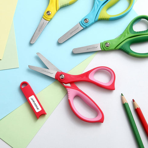 Kids Scissors Blunt Safety: 5” Left & Right Handed Small School Scissors Stainless Steel Blades Child Craft Scissors with Cover for Toddlers Stude...