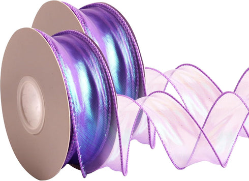 2 Rolls Laser Purple Organza Ribbon 1-1/2 Inch Wide 10 Yards for Gift wrap Bow DIY Craft Bouquet Wreath Baking Baby Shower Wedding Parties Valenti...