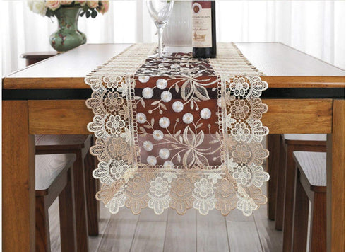 Lace Floral Embroidery Table Runner, Polyester Rectangle Transparent Dresser Scarf for Home Dining Room Tabletop Decoration, 16 x 78 Inches, Red...