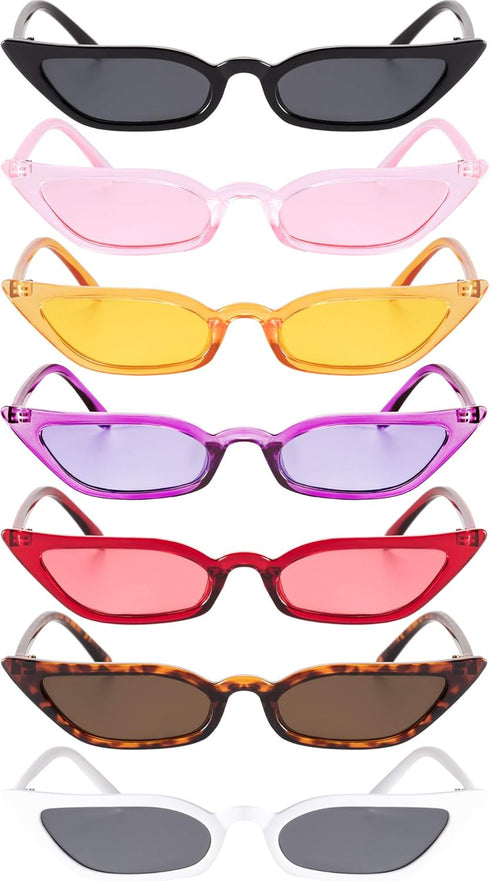 Zhanmai Retro Small Cat Eye Sunglasses Vintage Square Shade Women Cute Skinny Cat Eye Eyewear (7 Pairs)...