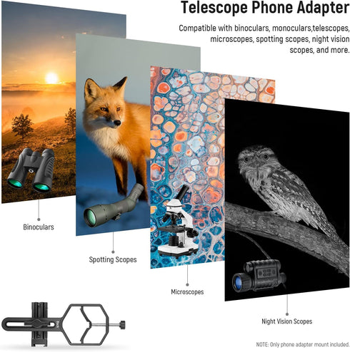 NEEWER Metal Telescope Phone Mount, 2.09"-3.54" Universal Cell Phone Mount for Spotting Scope Telescope Microscope Binocular Monocular, Fits Eyepi...