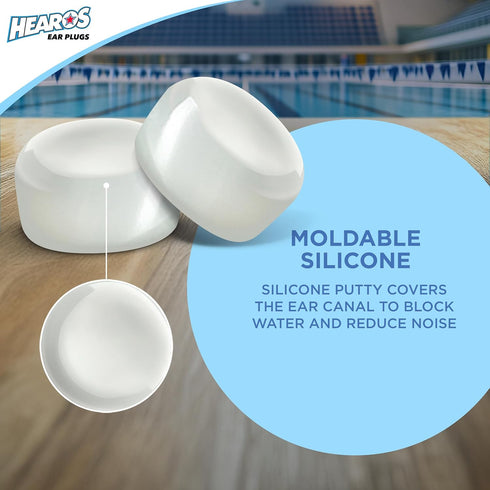 Hearos 5068 Moldable Silicone Waterproof Swimming Earplug, NRR 22, Pairs, Pack of 8...