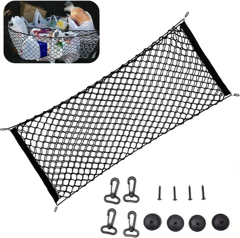 zxbaers Car Rear Cargo Net (35.4"x15.8"), Envelope Style Elastic Trunk Net Organizer Heavy Duty Stretchable Nylon Storage Net Mesh with Hooks for ...