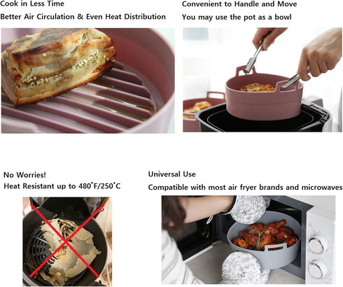 jNE Premium Air Fryer Silicone Pot, Bowl, Basket | Food Safe Air Fryers Oven Accessories | Easy to Clean | Replacement of Parchment Liners | 6.3 i...