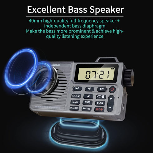 Portable AM/FM Radio, Small Pocket Radio with Bass Speaker, Support Micro SD Card and Record, Long Battery life, Alarm and Sleep Function...