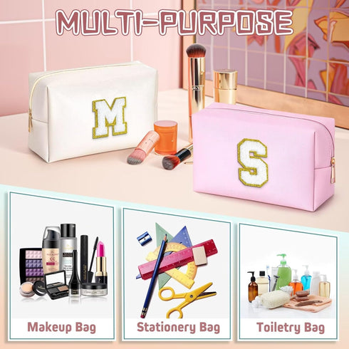 Initial Makeup Bag, Personalized Initial Bags with Zipper, Cute Makeup Pouch, PU Leather Waterproof Cosmetic Bag, Birthday Gift For Women, Preppy ...