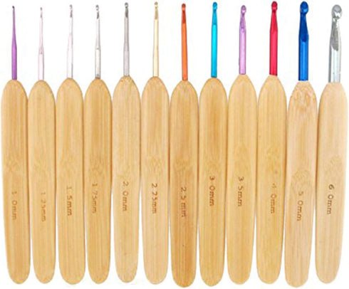 JubileeYarn Bamboo and Metal Crochet Hooks - Natural Finish - 12pc Set...