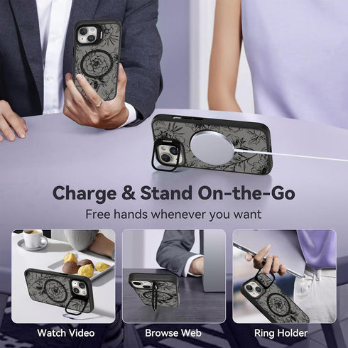 OOK Magnetic Case for iPhone 13 with Kicstand?Compatible with Magsafe? Built-in Camera Stash Stand Slim Translucent Matte Case for iPhone 13, Blac...
