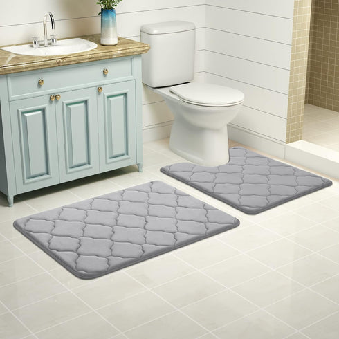 OLANLY Memory Foam Toilet Rugs U-Shaped 24x20, Ultra Soft and Absorbent Bathroom Rugs, Non-Slip Thick Toilet Bath Mat, Machine Wash Dry, Contour B...