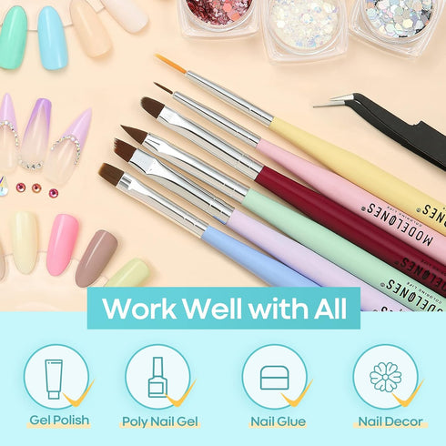 Modelones Nail Art Brush Set, Nail Art Tools with Nail Polish Brush, Nail Extension Gel Brush, Nail Liner Brush, Nail Carved Brush, Nail Dotting P...