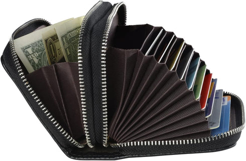 Women's RFID Blocking Leather Zipper Card Wallet Small Purse Credit Card Case Holder for Mother Day Gift (Black)...
