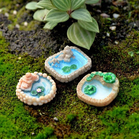 Lotus Flower Miniature Fairy Garden Accessories,Miniature Pond Lawn Garden Ornament Figurines, Mini Lighthouse Water Well Bridge Figurines, Micro ...
