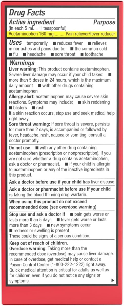 HealthA2Z® Children's Pain Relief | Acetaminophen 160 mg (5mL) | Ages 2-11 | Cherry Flavor | Pain Reliever - Fever Reducer - Oral Suspension | Asp...