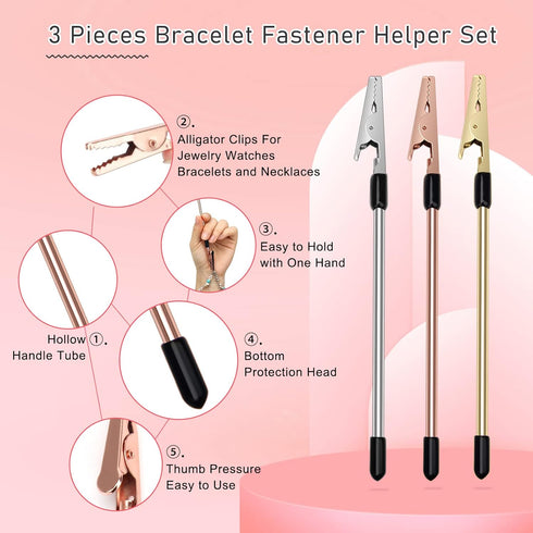 3 Pieces Bracelet Helper Tool Jewelry Helpers, Anglecai Hand Bracelet Fastener Helper for Fastening and Hooking Jewelry Bracelet Necklace Watch Cl...