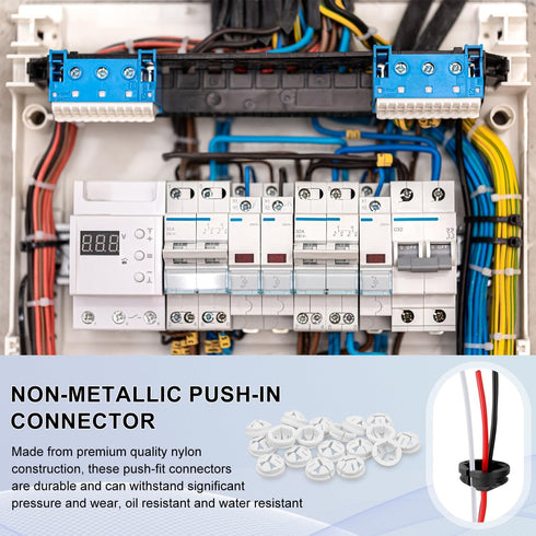 100pcs Push-in Cable Connectors, 3/8 Inch Trade Size Non-Metallic Push In Connector Plastic Electrical Box Wire Inserts Button Push-in NM Cable Cl...