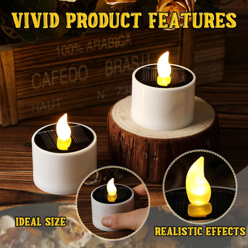 6 Pcs Solar Tea Lights Outdoor Waterproof 2 x 2.2 Inches Candle Flameless Flicker Rechargeable Reusable LED Dusk to Dawn Tealight Candles for Wedd...