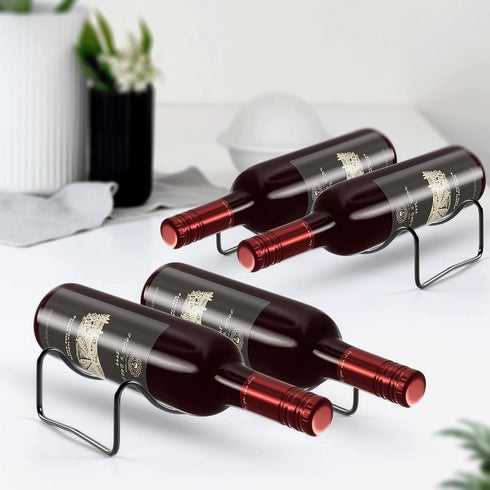 Countertop Wine Rack, 2 Bottles Wine Storage, Metal Wine Holder, Cup and Water Bottle Organizer for Cabinet, Pantry, 2 Pack Black...