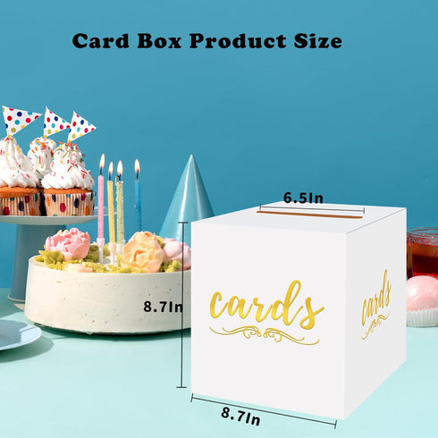 White Card Box Cardboard Card Box for Birthday Bridal & Baby Shower Graduation Funeral Envelope Box for Party Gold Card Box with Slot Wedding Mone...