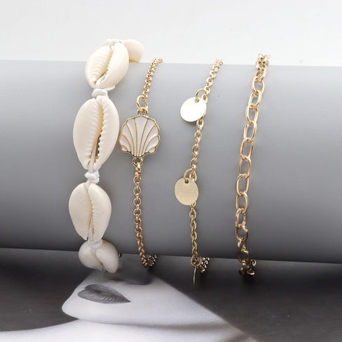 4 Pcs Natural White Shell Anklet Set for Women,Handmade Adjustable Conch Anklet Set Beach Jewelry Gift...