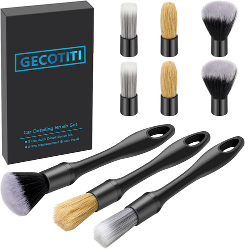 9 Pcs Car Detailing Brush Set No Scratch for Clean Interior or Exterior, Dashboard, Air Vent, Leather Seats, Emblems, Tires, Engine Bay (6 PCS Rep...