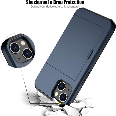 Nvollnoe for iPhone 13 Case with Card Holder Heavy Duty Protective Dual Layer Shockproof Hidden Card Slot Slim Wallet Case for iPhone 13 for Women...