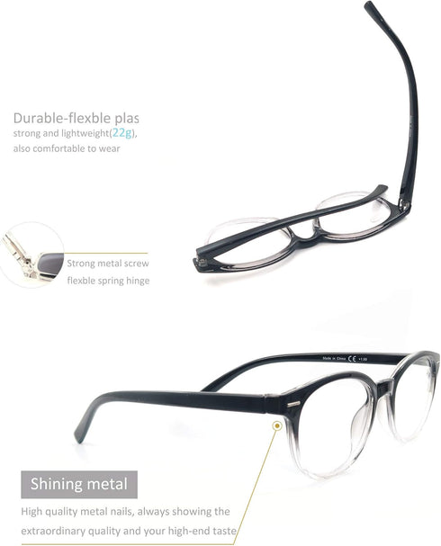 Black Reading Glasses Women Cute Small Round Readers +2.25 for Small Head/Petite Face,Lightweight Cheaters Reading Glasses w/Comfortable Spring Hi...