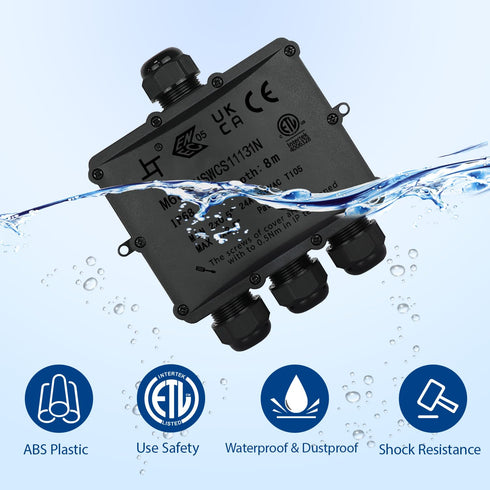 IP68 External Junction Box, 4 Way Plug Line Outdoor Electrical Box, M25 Coaxial Cable Connector Wire Range 4 to 14mm, Cable Box Enclosure for Trai...