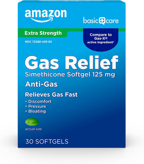 Amazon Basic Care Gas Relief Softgels, Simethicone 125 mg, Extra Strength Antigas, 30 Count...