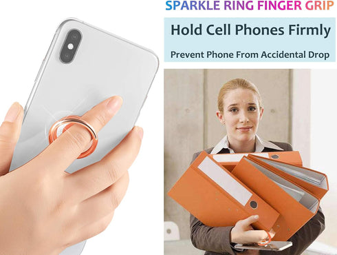 Glitter Bling Bling Phone Ring Holder,Sparkle Phone Ring Kickstand, Cell Phone Finger Ring Grip for Almost All Phones/Pad(Rose Gold)...
