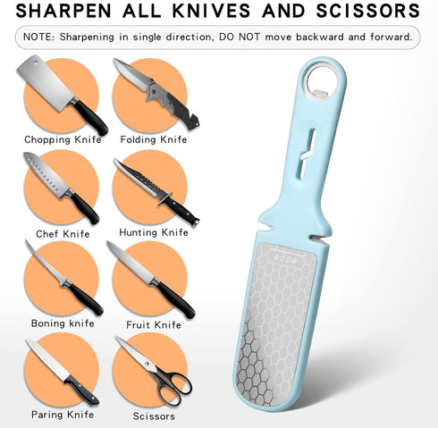 Knife Sharpener 6-In-1, Double-Sided 400/1000 Grit Diamond Knife Sharpening Stone with 3 Slots for Coarse and Fine Grinding, Multi Use Sharpening ...