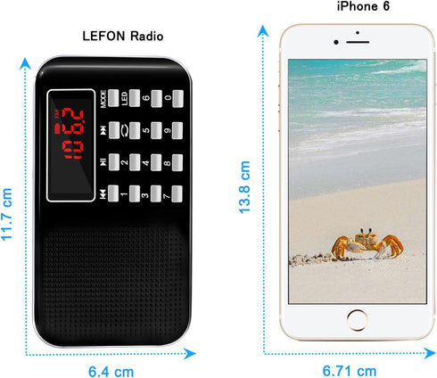 LEFON Mini Digital AM FM Radio Media Speaker MP3 Music Player Support TF Card/USB Disk with LED Screen Display and Emergency Flashlight Function (...