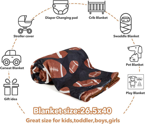 Football Baby Blanket for Boys Girls Soft Fleece Minky Blanket with Dotted Backing Double Layer Newborn Toddler Blankie for Nursery Stroller Crib ...