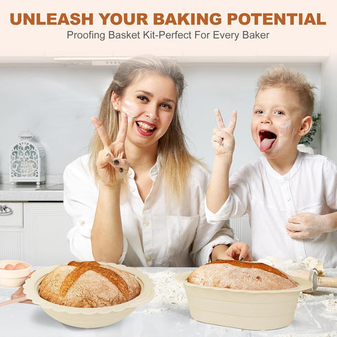 Silicone Banneton Bread Proofing Baskets, (Upgraded) 10 Inch Round & 12 Inch Oval Foldable Sourdough Baking Basket Bread, Set of 2 Foldable Proofi...