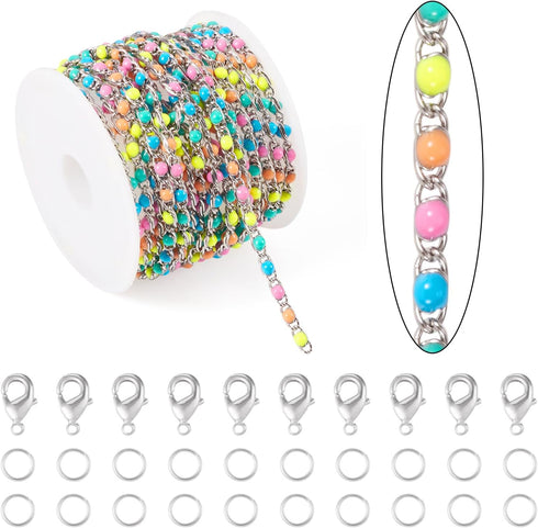 KISSITTY 9.84 Feet Stainless Steel Link Chains Enamel Bead Necklace Bracelet Unwelded Chain Jewelry Making Kit for Women Choker Anklet DIY Clothes...